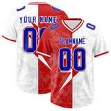 Custom White Red Split Personalized Lightning Pattern Football Jersey