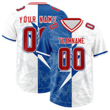Custom White Royal Split Personalized Lightning Pattern Football Jersey