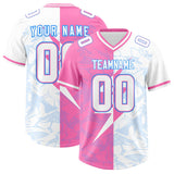 Custom White Pink Split Personalized Lightning Pattern Football Jersey