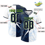 Custom White Navy Split Personalized Lightning Pattern Football Jersey