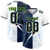 Custom White Navy Split Personalized Lightning Pattern Football Jersey