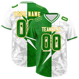 Custom Kelly Green White Split Personalized Lightning Pattern Football Jersey