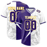 Custom Purple White Split Personalized Lightning Pattern Football Jersey