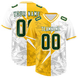Custom Yellow White Split Personalized Lightning Pattern Football Jersey