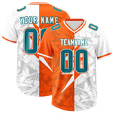Custom Orange White Split Personalized Lightning Pattern Football Jersey
