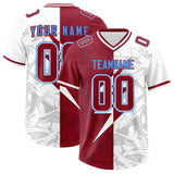Custom Cardinal White Split Personalized Lightning Pattern Football Jersey