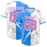 Custom Light Blue White Split Personalized Lightning Pattern Football Jersey