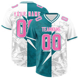 Custom Aqua White Split Personalized Lightning Pattern Football Jersey