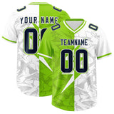 Custom Neon Green White Split Personalized Lightning Pattern Football Jersey