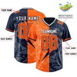 Custom Orange Navy Split Personalized Lightning Pattern Football Jersey