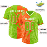 Custom Neon Green Orange Split Personalized Lightning Pattern Football Jersey