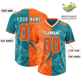Custom Aqua Orange Split Personalized Lightning Pattern Football Jersey