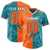 Custom Aqua Orange Split Personalized Lightning Pattern Football Jersey