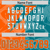 Custom Aqua Orange Split Personalized Lightning Pattern Football Jersey