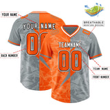 Custom Grey Orange Split Personalized Lightning Pattern Football Jersey