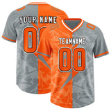 Custom Grey Orange Split Personalized Lightning Pattern Football Jersey