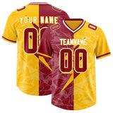 Custom Yellow Cardinal Split Personalized Lightning Pattern Football Jersey