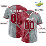 Custom Gray Cardinal Split Personalized Lightning Pattern Football Jersey
