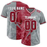 Custom Gray Cardinal Split Personalized Lightning Pattern Football Jersey