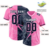 Custom Pink Navy Split Personalized Lightning Pattern Football Jersey