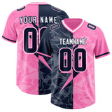 Custom Pink Navy Split Personalized Lightning Pattern Football Jersey