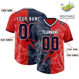 Custom Red Navy Split Personalized Lightning Pattern Football Jersey