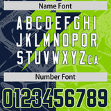 Custom Neon Green Navy Split Personalized Lightning Pattern Football Jersey