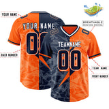 Custom Orange Navy Split Personalized Lightning Pattern Football Jersey
