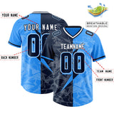 Custom Light Blue Navy Split Personalized Lightning Pattern Football Jersey