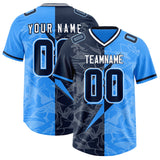Custom Light Blue Navy Split Personalized Lightning Pattern Football Jersey