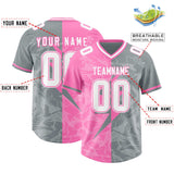 Custom Gray Pink Split Personalized Lightning Pattern Football Jersey