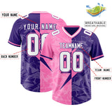 Custom Purple Pink Split Personalized Lightning Pattern Football Jersey