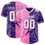 Custom Purple Pink Split Personalized Lightning Pattern Football Jersey