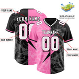 Custom Black Pink Split Personalized Lightning Pattern Football Jersey