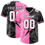 Custom Black Pink Split Personalized Lightning Pattern Football Jersey