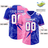 Custom Royal Pink Split Personalized Lightning Pattern Football Jersey