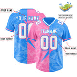 Custom Light Blue Pink Split Personalized Lightning Pattern Football Jersey