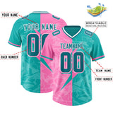 Custom Aqua Pink Split Personalized Lightning Pattern Football Jersey