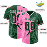 Custom Pink Green Split Personalized Lightning Pattern Football Jersey