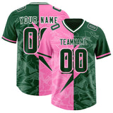 Custom Pink Green Split Personalized Lightning Pattern Football Jersey