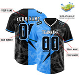 Custom Black Light Blue Split Personalized Lightning Pattern Football Jersey