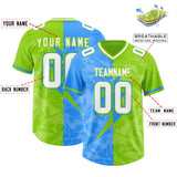 Custom Neon Green Light Blue Split Personalized Lightning Pattern Football Jersey