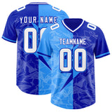Custom Royal Light Blue Split Personalized Lightning Pattern Football Jersey