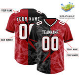 Custom Black Red Split Personalized Lightning Pattern Football Jersey