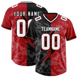 Custom Black Red Split Personalized Lightning Pattern Football Jersey