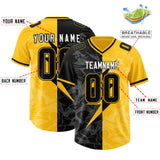 Custom Yellow Black Split Personalized Lightning Pattern Football Jersey