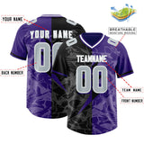 Custom Purple Black Split Personalized Lightning Pattern Football Jersey