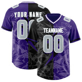 Custom Purple Black Split Personalized Lightning Pattern Football Jersey