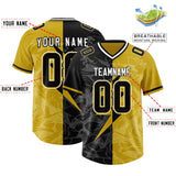 Custom Old Gold Black Split Personalized Lightning Pattern Football Jersey