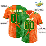 Custom Orange Kelly Green Split Personalized Lightning Pattern Football Jersey